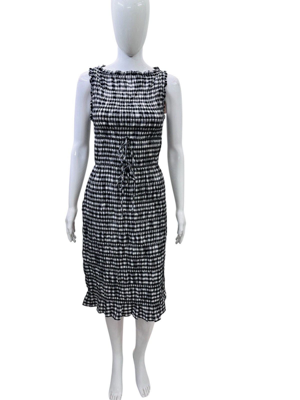 Doen Rosella Noir Greta Gingham Women's Plaid Check Cotton Knee Length Dress XS image 9