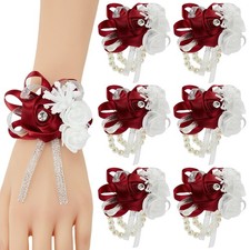 Meldel Wine Red Wrist Corsage for Prom, 6pcs Burgundy Rose Wrist Corsages for...