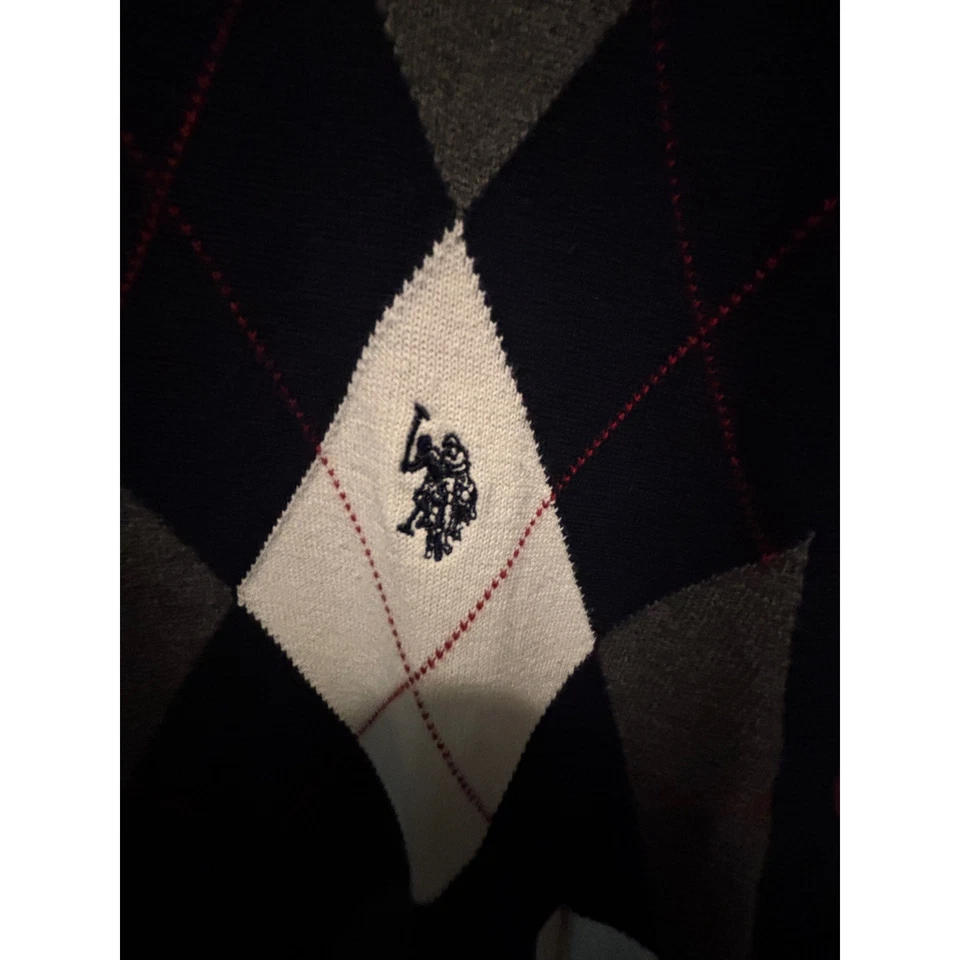 Polo masculino EUA Assn Argyle suéter colete sem mangas quarto de zíper pulôver - Imagem 2 de 4