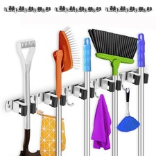 3 Pack Broom Holder Wall Mount 5 Racks 4 Hooks Stainless Steel Broom Mop Hold...