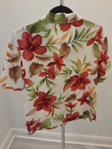 Alfred Dunner kurzärmliges Damenoberteil cremefarben mauve hellbraun Hawaii Blumenmuster Größe 8 - Bild 5 von 7