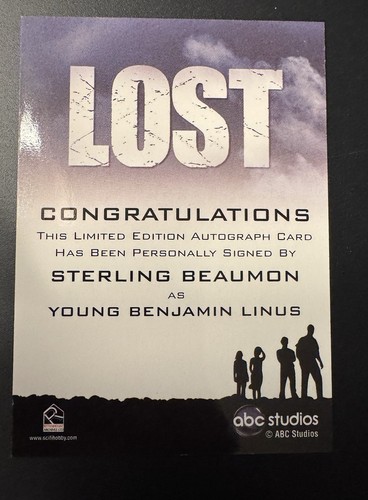 2010 LOST : Archives Sterling Beaumon dans le rôle du jeune Benjamin Linus carte autographe - Photo 2/2