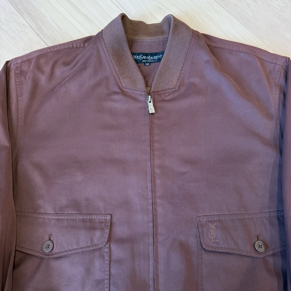 Chaqueta Harrington Vintage Yves Saint Laurent Mediana Arcilla Naranja Cremallera Completa Años 90 Foto 3 de 4