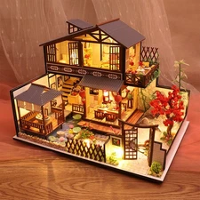 Ancient Japanese Style Wooden Miniature Dollhouse DIY Model House Kit for Adult