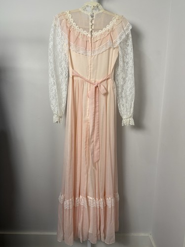 Vintage 70s Gunne Sax Jessica Dress Maxi Prairie Cottagecore Lace 5 Boho Pink - Picture 5 of 8