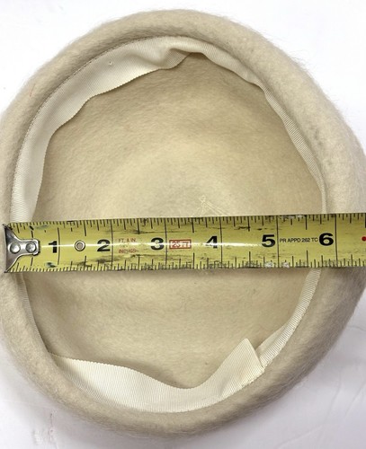 Vintage Henry Pollak New York 100% Wool Ladies Pillbox Hat Ivory Color - Picture 6 of 7