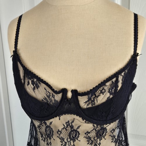Victoria’s Secret sehr sexy Vintage schwarz Spitze Babydoll Top Nachthemd Slip Größe M... - Bild 4 von 9