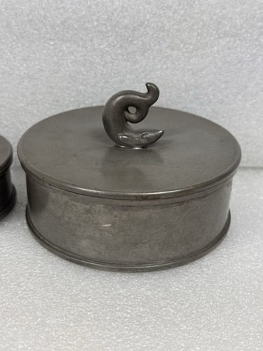 Rare Vintage Svenskt Tenn Pewter Box Jar Dolphin Fish Art Deco Stockholm Sweden - Picture 2 of 24