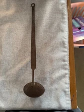 Antique Hand Forged Metal Iron Spoon 19” Long 4 “wide- M Embossed!!!
