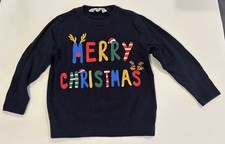 H M Boys Toddler Navy Blue Sweater Merry Christmas 2-4 Y 100 Cotton Holiday