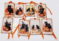 8-Halloween-Fall-Black Cats-Harvest-Junk Journal-Linen Cardstock-Hang-Tags