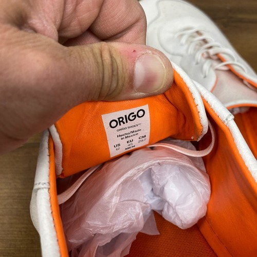 Origo The Retro Shoes Men's 12 White Orange Leather Lace Up Barefoot Sneakers - Picture 18 of 21