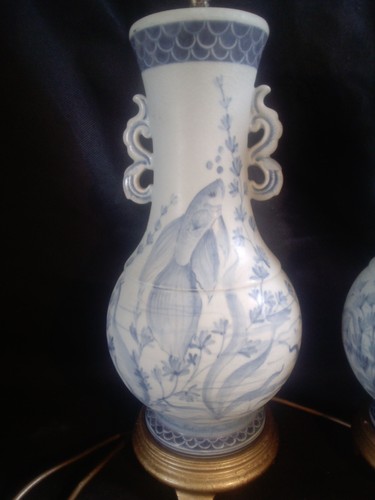 Pair of vintage Chinese unglazed ceramic Table lamps - Picture 5 of 7