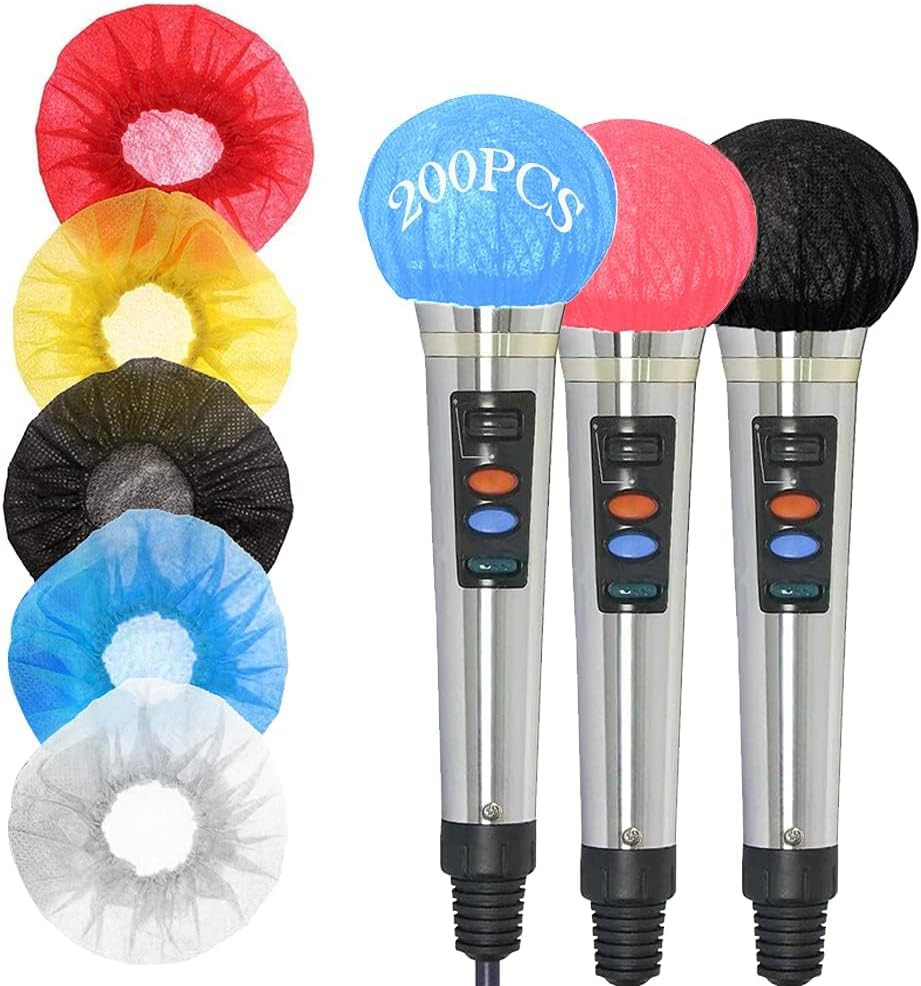 200 Pcs Disposable Microphone Covers with Elastic Band for Clean Performances