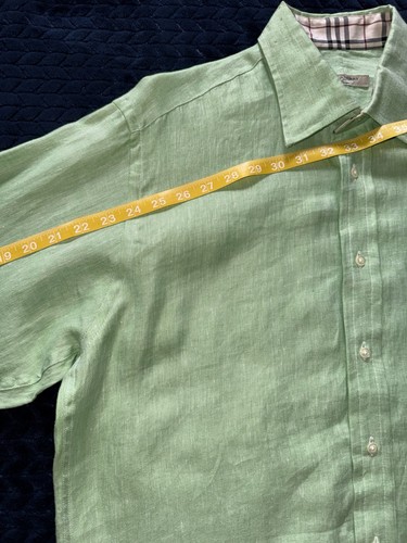 BURBERRY London Mens Green Linen Button Shirt Long Sleeve Sz 16 - Picture 9 of 11