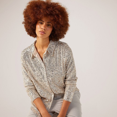 Ruth Langsford Sequin Blouse Shirt Size UK 18 Champagne Gold Christmas BNWT QVC - Picture 2 of 20