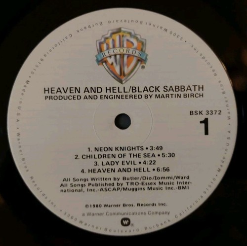 Black Sabbath: Heaven And Hell 1980 Warner Bros Records OG Vinyl LP VG+/VG+ Dio - Picture 10 of 12