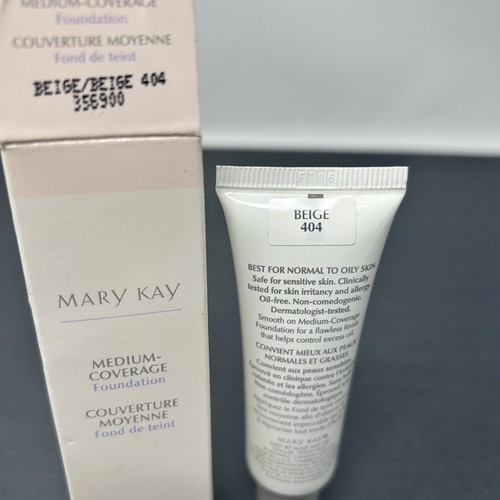 New In Box Mary Kay Medium Coverage Foundation Beige 404 Normal/Oily -Grey Cap - Picture 2 of 2