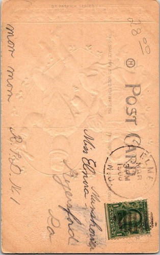 Antike IRISCHE POSTKARTE geprägt, Herzen, um jung zu sein, dämmert 1909 - Bild 2 von 2
