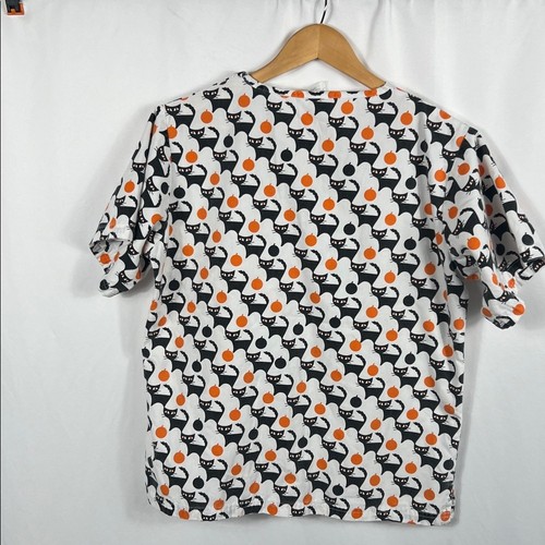 VINTAGE 90's UA SCRUBS Women's Halloween Scrub Top Sm Shirt Sleeve Scaredy Cat - Picture 3 of 6