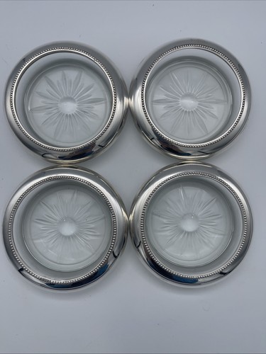 FRANK N WHITING & COMPANY STERLING 04 PAT. PENDING SILBER & GLAS UNTERSETZER 4 SET - Bild 2 von 14