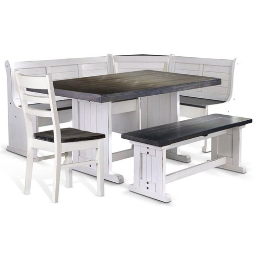 Sunny Designs Bayside Farmhouse 4 Piece Wood Breakfast Nook Set in White/Brown - Picture 1 of 9