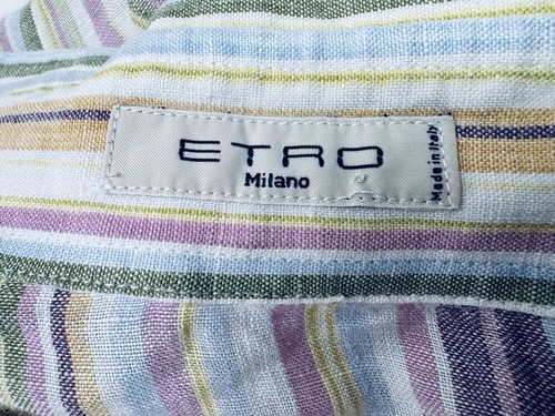 Etro Linen Striped Multicolored Button Down Shirt Vintage Made In Italy Fits XS - Picture 5 of 11