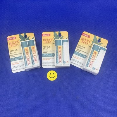  Burt's Bees 100% Natural Origin Rescue Lip Balm in Cooling Eucalyptus 6pk