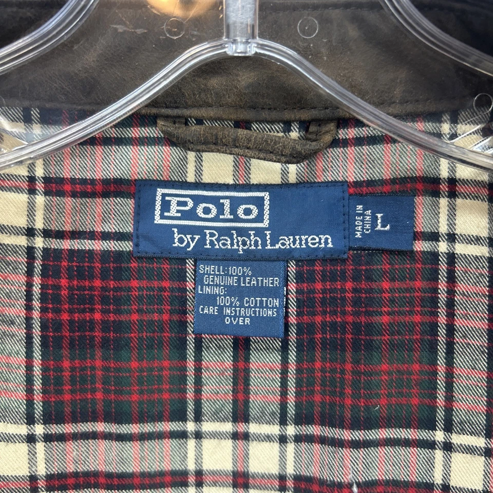 Chaqueta de Cuero Polo Ralph Lauren De Colección Para Hombre Grande Marrón Encerado Franela Forrada Foto 4 de 4