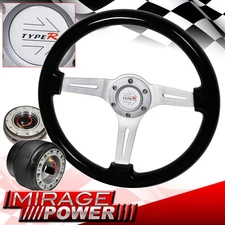 Gunmetal Quick Release Black Wood Chrome Center Steering Wheel For 03-15 Accord