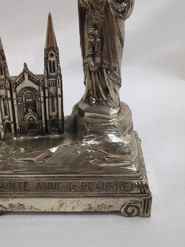 Vintage Sainte Anne DeBeaupre Spelter Metal Music Box Statue Figure Souvenir 6" - Picture 3 of 9