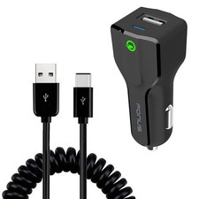 For Motorola Moto G Power 5G - Car Charger 18W Fast USB Port Coiled Cable