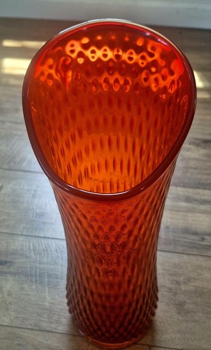 Mid Century Nubby Butt Swung Glass Vase Ruby Red 15.5 " Tall 5"At Base - Picture 3 of 7