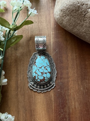 Colgante Navajo Plata de Ley Número 8 Turquesa Hecho a Mano Etta Enditto Regalo - Imagen 2 de 12