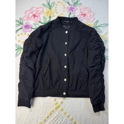 Doe & Rae Black Ruched Sleeve Bomber Jacket Women's Size S