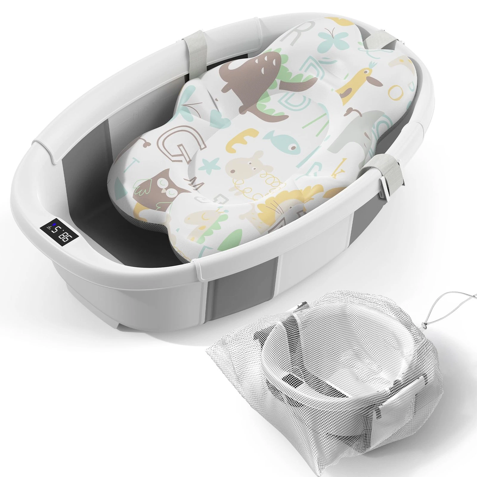 Collapsible Baby Bathtub - Large Bath Tub with Thermometer & Grey
Opens in a new window or tab