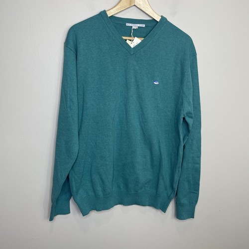 Southern Tide Sweater Mens M Teal Irish Green Long Sleeve V Neck Pullover Cotton - Picture 2 of 6