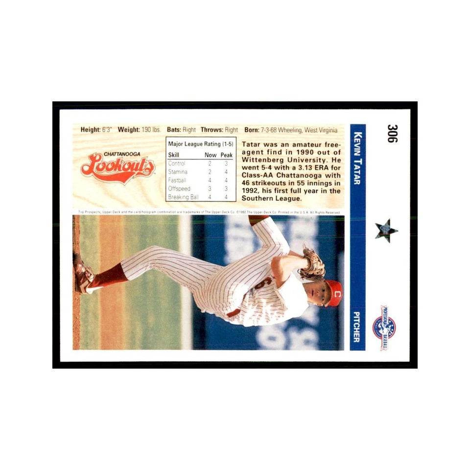 Kevin Tatar 1992 Upper Deck Minor League #306 Baseball Cards Baseball Card NM - Image 2 of 3