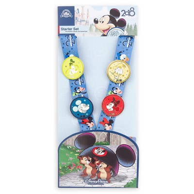 Disney Parks 2018 Trading Starter Set 4 Pin Lanyard Mickey Minnie Goofy Donald