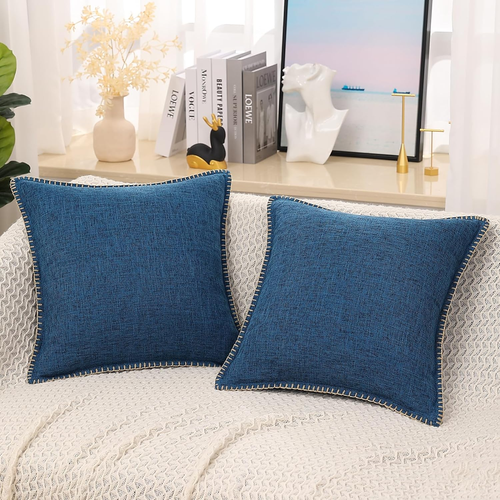 Decorative Outdoor Throw Pillow Covers 24X24 Set of 2, Square Linen Farmhouse Pi - Picture 2 of 8