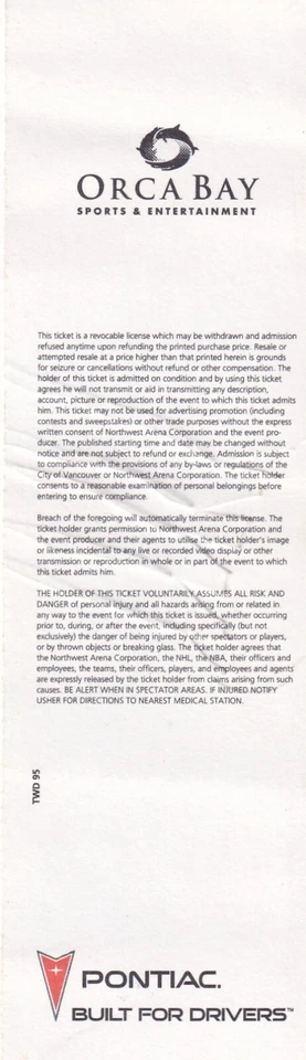 1995-95 Vancouver Grizzlies vs. Denver Nuggets Inaugural Season Ticket - Image 2 of 2