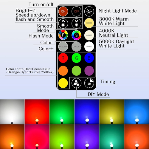 LED Color Changing Light Bulb with Remote Control, 60W Equivalent RGB Bulbs, 8W - Picture 3 of 12