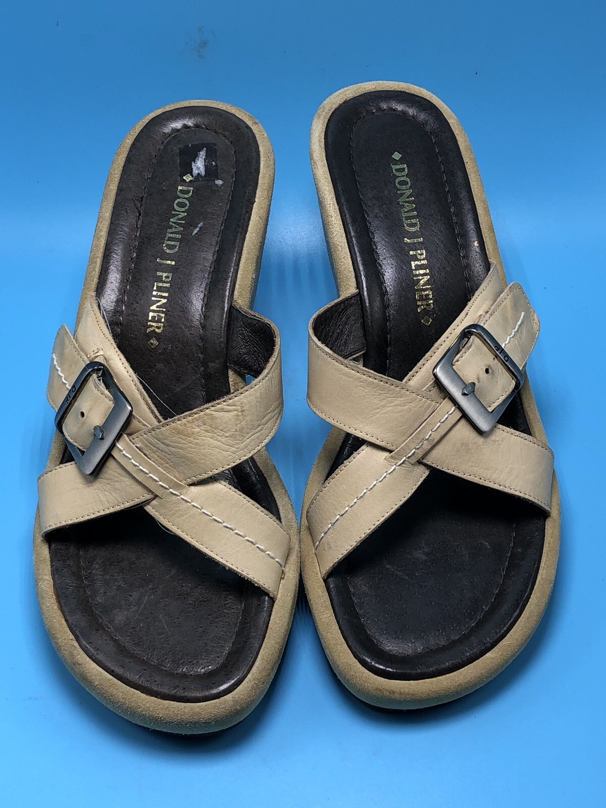 Donald J Pliner or en cuir beige String Slide Compensé Mule Sandales Sz 8 m Donald J Pliner or en cuir beige String Slide Compensé Mule Sandales Sz 8 m