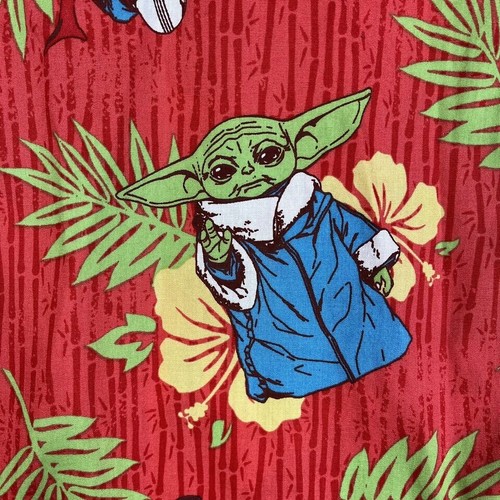 STAR WARS Mandalorian Hawaiian Shirt Men's S Red Green Grogu Baby Yoda Button-up - Picture 2 of 12