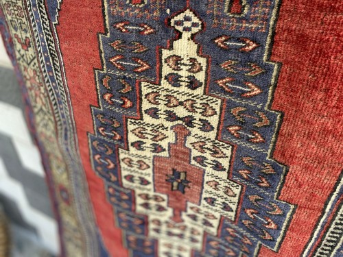 Vintage Turkish Oushak Rug 3x7 ft | Hand-Knotted Wool Anatolian Red Antique Rug - Picture 6 of 24