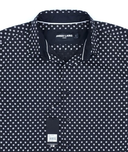 Camisa deportiva Jared Lang para hombre L ajuste ajustado estampado de puntos rosas manga larga negra nueva con etiquetas - Imagen 7 de 16