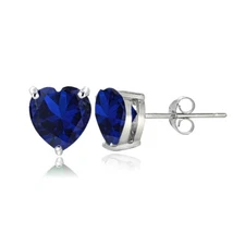 Sterling Silver Created Blue Sapphire 6mm Heart Stud Earrings