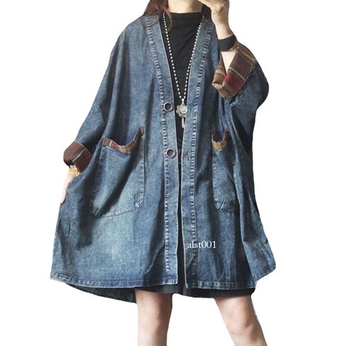 Womens Fashion Loose Vintage Denim Trench Coats Luxury Vintage Classic Jackets - Bild 1 von 35