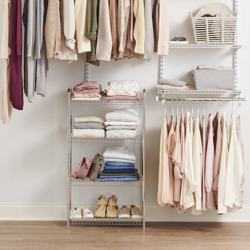4-Tier Wire Shelving Unit Laundry Rooms Closets Satin Nickel Multipurpose Shelf - Picture 6 of 8