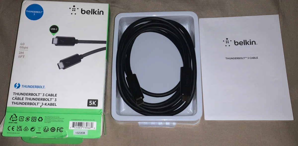 Belkin F2CD085BT2M-BLK Thunderbolt 3 Cable [usb-c To Usb-c] [100w] [6ft/2m]